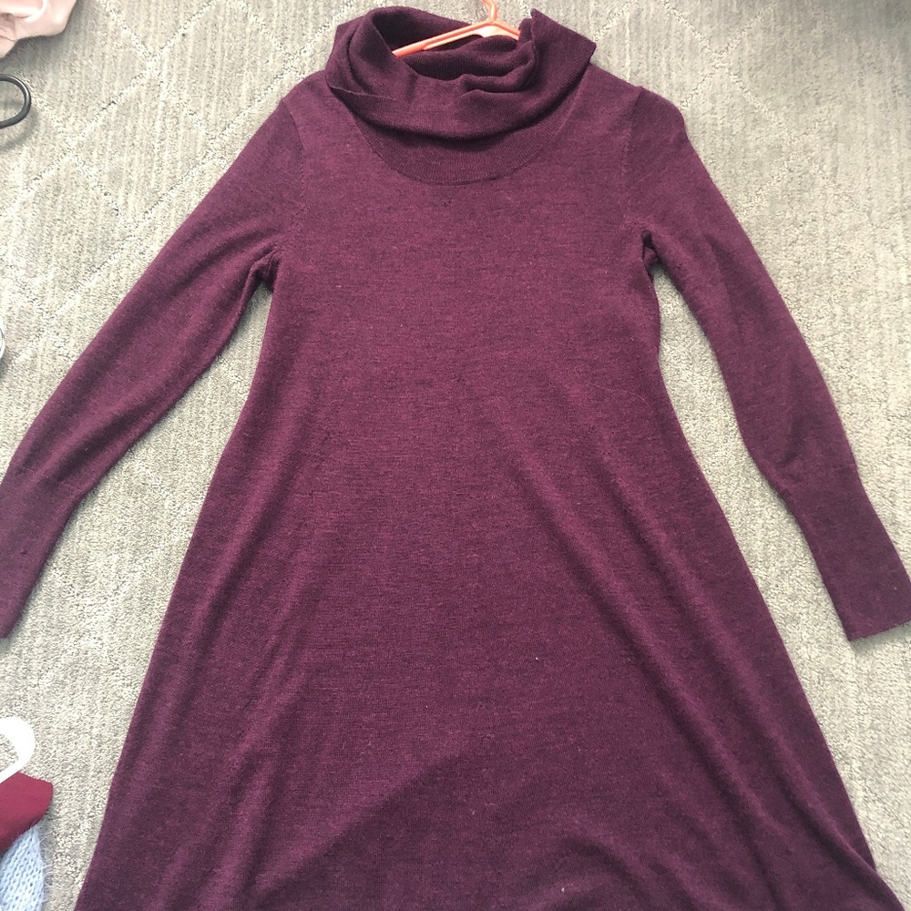 maroon long sleeve wool dress